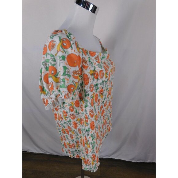 Disney Vault Collection Shirt Womens 3X Orange Smocked Puff Sleeve Square Neck - Picture 7 of 12